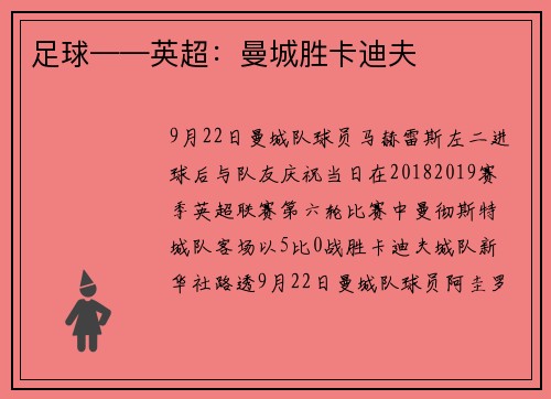 足球——英超:曼城胜卡迪夫
